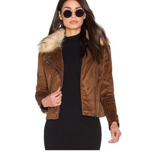 Hudson Faux Suede Moto Jacket with Faux Fur detachable Collar